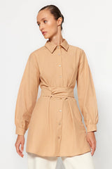 Beige belted shirt