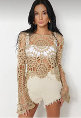 Beige Lace Knitted Blouse