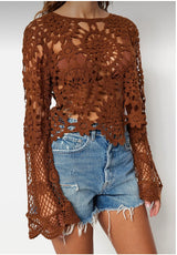 Brown Lace Knitted Blouse