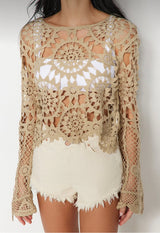 Beige Lace Knitted Blouse