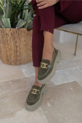 Khaki green chunky loafers