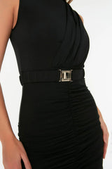 belted black dress