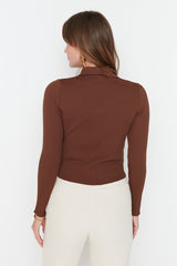 brown buttoned knit cardigan