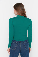 green buttoned knit cardigan