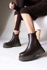 Brown platform boots