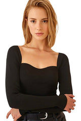 square neck black top