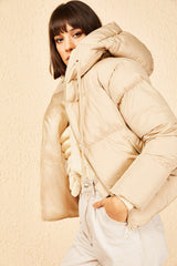 beige Hooded Coat