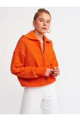 Orange Polo Collar Zippered sweater