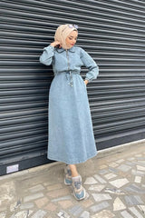 light blue denim dress