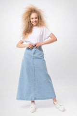 blue denim maxi skirt