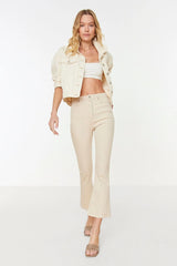 beige crop flare jeans