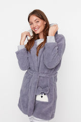 Grey teddy robe