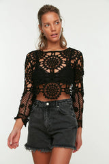 Black Lace Knitted Blouse