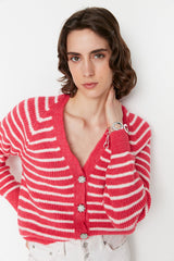 pink striped cardigan