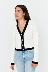 white buttoned cardigan