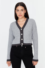 grey buttoned cardigan