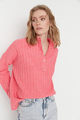 pink button sweater top