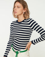 navy and white Stripe top