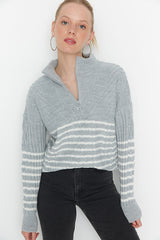 grey stripe sweater top