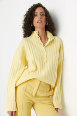 yellow button sweater top