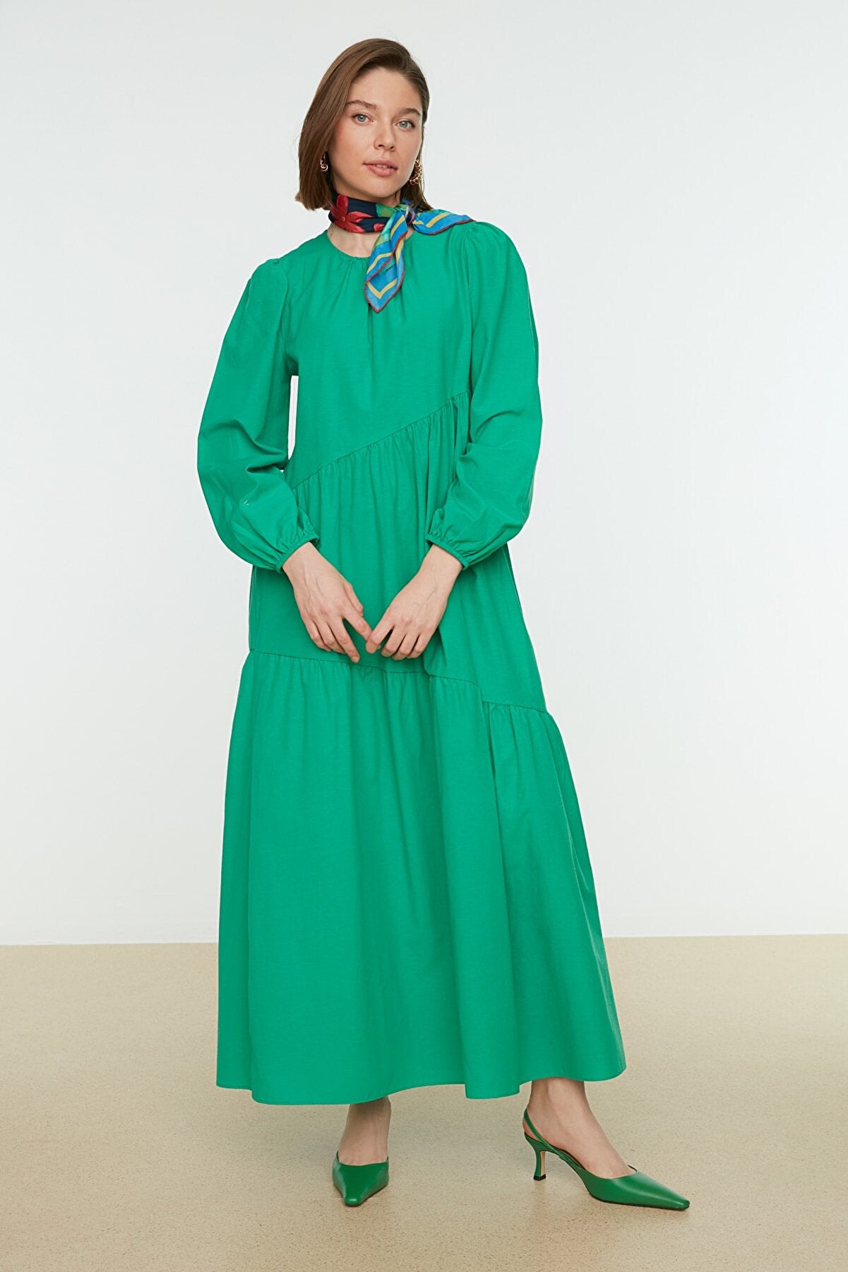 Modest Woman's Floral Abstract Dress 3115-23 - Green main image 1