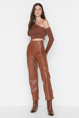 leather camel trousers