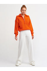 Orange Polo Collar Zippered sweater