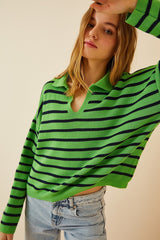 green and black Stripe top