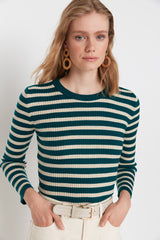 Green and white Stripe top