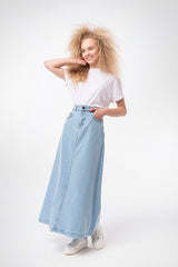 blue denim maxi skirt