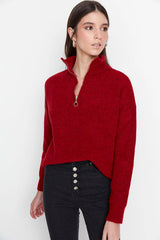 red zip sweater top