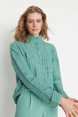 mint green button sweater top