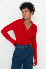Red Polo Neck Knitwear Sweater