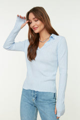 blue Polo Neck Knitwear Sweater