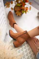 heeled camel boots