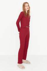 Red Elastic Detailed Knitted Pajama Set