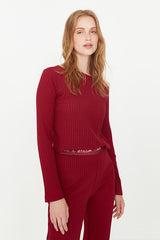 Red Elastic Detailed Knitted Pajama Set