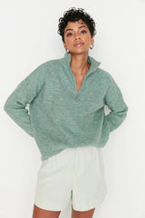 mint green zip sweater top