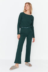 Green Elastic Detailed Knitted Pajama Set