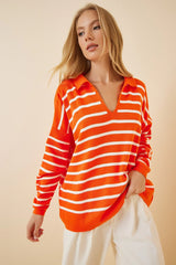 orange and white Stripe top
