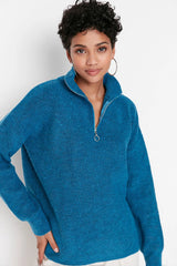 blue zip sweater top
