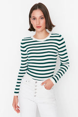 green and white Stripe top