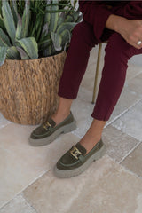 Khaki green chunky loafers