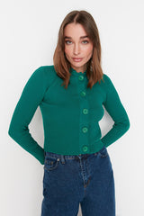 green buttoned knit cardigan