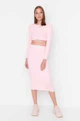 pink top and skirt set