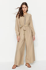 beige embroidered jumpsuit