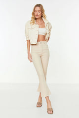 beige crop flare jeans