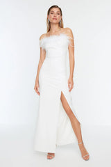 white feather detail dress