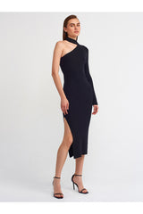 one sleeve black dress