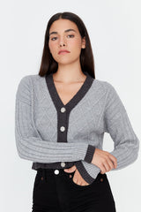 grey buttoned cardigan